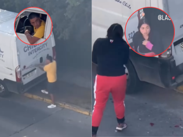 VIDEO: Pareja comete acto de vandalismo contra camión en plena vía pública